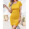 imageBTFBM Womens 2025 Summer Casual Beach Dresses Crew Neck Short Sleeve Wrap Party Club Mini Ruched Bodycon T Shirt DressYellow