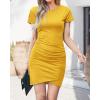 imageBTFBM Womens 2025 Summer Casual Beach Dresses Crew Neck Short Sleeve Wrap Party Club Mini Ruched Bodycon T Shirt DressYellow