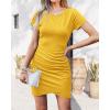 imageBTFBM Womens 2025 Summer Casual Beach Dresses Crew Neck Short Sleeve Wrap Party Club Mini Ruched Bodycon T Shirt DressYellow