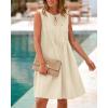 imageBTFBM Womens Summer Mini Dress 2025 Sleeveless Crew Neck Cute Bow Tie Front Loose Pleated Casual Short Dresses PocketsBeige