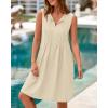 imageBTFBM Womens Summer Mini Dress 2025 Sleeveless Crew Neck Cute Bow Tie Front Loose Pleated Casual Short Dresses PocketsBeige