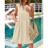 imageBTFBM Womens Summer Mini Dress 2025 Sleeveless Crew Neck Cute Bow Tie Front Loose Pleated Casual Short Dresses PocketsBeige