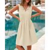 imageBTFBM Womens Summer Mini Dress 2025 Sleeveless Crew Neck Cute Bow Tie Front Loose Pleated Casual Short Dresses PocketsBeige