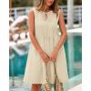 imageBTFBM Womens Summer Mini Dress 2025 Sleeveless Crew Neck Cute Bow Tie Front Loose Pleated Casual Short Dresses PocketsBeige