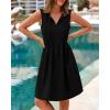 imageBTFBM Womens Summer Mini Dress 2025 Sleeveless Crew Neck Cute Bow Tie Front Loose Pleated Casual Short Dresses PocketsBlack