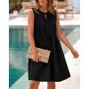 imageBTFBM Womens Summer Mini Dress 2025 Sleeveless Crew Neck Cute Bow Tie Front Loose Pleated Casual Short Dresses PocketsBlack
