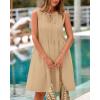 imageBTFBM Womens Summer Mini Dress 2025 Sleeveless Crew Neck Cute Bow Tie Front Loose Pleated Casual Short Dresses PocketsKhaki