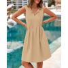 imageBTFBM Womens Summer Mini Dress 2025 Sleeveless Crew Neck Cute Bow Tie Front Loose Pleated Casual Short Dresses PocketsKhaki