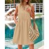 imageBTFBM Womens Summer Mini Dress 2025 Sleeveless Crew Neck Cute Bow Tie Front Loose Pleated Casual Short Dresses PocketsKhaki