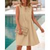 imageBTFBM Womens Summer Mini Dress 2025 Sleeveless Crew Neck Cute Bow Tie Front Loose Pleated Casual Short Dresses PocketsKhaki