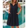 imageBTFBM Womens Summer Mini Dress 2025 Sleeveless Crew Neck Cute Bow Tie Front Loose Pleated Casual Short Dresses PocketsNavy