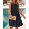 imageBTFBM Womens Summer Mini Dress 2025 Sleeveless Crew Neck Cute Bow Tie Front Loose Pleated Casual Short Dresses PocketsNavy