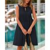 imageBTFBM Womens Summer Mini Dress 2025 Sleeveless Crew Neck Cute Bow Tie Front Loose Pleated Casual Short Dresses PocketsNavy