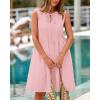 imageBTFBM Womens Summer Mini Dress 2025 Sleeveless Crew Neck Cute Bow Tie Front Loose Pleated Casual Short Dresses PocketsPink