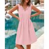 imageBTFBM Womens Summer Mini Dress 2025 Sleeveless Crew Neck Cute Bow Tie Front Loose Pleated Casual Short Dresses PocketsPink