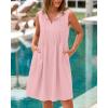 imageBTFBM Womens Summer Mini Dress 2025 Sleeveless Crew Neck Cute Bow Tie Front Loose Pleated Casual Short Dresses PocketsPink
