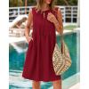 imageBTFBM Womens Summer Mini Dress 2025 Sleeveless Crew Neck Cute Bow Tie Front Loose Pleated Casual Short Dresses PocketsRed