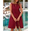 imageBTFBM Womens Summer Mini Dress 2025 Sleeveless Crew Neck Cute Bow Tie Front Loose Pleated Casual Short Dresses PocketsRed
