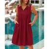 imageBTFBM Womens Summer Mini Dress 2025 Sleeveless Crew Neck Cute Bow Tie Front Loose Pleated Casual Short Dresses PocketsRed