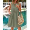 imageBTFBM Womens Summer Mini Dress 2025 Sleeveless Crew Neck Cute Bow Tie Front Loose Pleated Casual Short Dresses PocketsSage Green