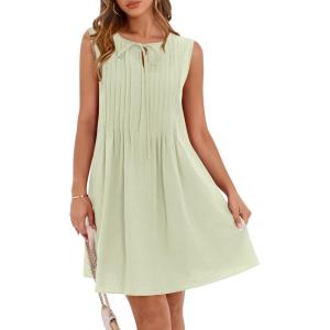 imageBTFBM Womens Summer Mini Dress 2025 Sleeveless Crew Neck Cute Bow Tie Front Loose Pleated Casual Short Dresses PocketsLight Green