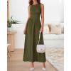 imageBTFBM Women 2025 Summer Sleeveless Ruched Maxi Dresses Boat Neck High Waist Wedding Guest Cocktail Tank Dress PocketsArmy Green