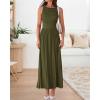 imageBTFBM Women 2025 Summer Sleeveless Ruched Maxi Dresses Boat Neck High Waist Wedding Guest Cocktail Tank Dress PocketsArmy Green
