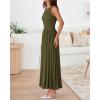 imageBTFBM Women 2025 Summer Sleeveless Ruched Maxi Dresses Boat Neck High Waist Wedding Guest Cocktail Tank Dress PocketsArmy Green