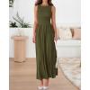 imageBTFBM Women 2025 Summer Sleeveless Ruched Maxi Dresses Boat Neck High Waist Wedding Guest Cocktail Tank Dress PocketsArmy Green