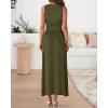 imageBTFBM Women 2025 Summer Sleeveless Ruched Maxi Dresses Boat Neck High Waist Wedding Guest Cocktail Tank Dress PocketsArmy Green