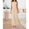 imageBTFBM Women 2025 Summer Sleeveless Ruched Maxi Dresses Boat Neck High Waist Wedding Guest Cocktail Tank Dress PocketsBeige