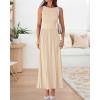 imageBTFBM Women 2025 Summer Sleeveless Ruched Maxi Dresses Boat Neck High Waist Wedding Guest Cocktail Tank Dress PocketsBeige