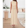 imageBTFBM Women 2025 Summer Sleeveless Ruched Maxi Dresses Boat Neck High Waist Wedding Guest Cocktail Tank Dress PocketsBeige