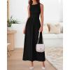 imageBTFBM Women 2025 Summer Sleeveless Ruched Maxi Dresses Boat Neck High Waist Wedding Guest Cocktail Tank Dress PocketsBlack