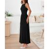 imageBTFBM Women 2025 Summer Sleeveless Ruched Maxi Dresses Boat Neck High Waist Wedding Guest Cocktail Tank Dress PocketsBlack