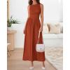 imageBTFBM Women 2025 Summer Sleeveless Ruched Maxi Dresses Boat Neck High Waist Wedding Guest Cocktail Tank Dress PocketsBrick Red