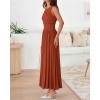 imageBTFBM Women 2025 Summer Sleeveless Ruched Maxi Dresses Boat Neck High Waist Wedding Guest Cocktail Tank Dress PocketsBrick Red