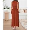 imageBTFBM Women 2025 Summer Sleeveless Ruched Maxi Dresses Boat Neck High Waist Wedding Guest Cocktail Tank Dress PocketsBrick Red