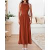 imageBTFBM Women 2025 Summer Sleeveless Ruched Maxi Dresses Boat Neck High Waist Wedding Guest Cocktail Tank Dress PocketsBrick Red