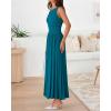 imageBTFBM Women 2025 Summer Sleeveless Ruched Maxi Dresses Boat Neck High Waist Wedding Guest Cocktail Tank Dress PocketsPeacock Blue