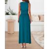 imageBTFBM Women 2025 Summer Sleeveless Ruched Maxi Dresses Boat Neck High Waist Wedding Guest Cocktail Tank Dress PocketsPeacock Blue
