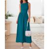 imageBTFBM Women 2025 Summer Sleeveless Ruched Maxi Dresses Boat Neck High Waist Wedding Guest Cocktail Tank Dress PocketsPeacock Blue