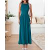 imageBTFBM Women 2025 Summer Sleeveless Ruched Maxi Dresses Boat Neck High Waist Wedding Guest Cocktail Tank Dress PocketsPeacock Blue