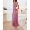 imageBTFBM Women 2025 Summer Sleeveless Ruched Maxi Dresses Boat Neck High Waist Wedding Guest Cocktail Tank Dress PocketsPink