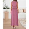 imageBTFBM Women 2025 Summer Sleeveless Ruched Maxi Dresses Boat Neck High Waist Wedding Guest Cocktail Tank Dress PocketsPink