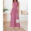 imageBTFBM Women 2025 Summer Sleeveless Ruched Maxi Dresses Boat Neck High Waist Wedding Guest Cocktail Tank Dress PocketsPink