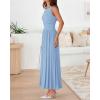 imageBTFBM Women 2025 Summer Sleeveless Ruched Maxi Dresses Boat Neck High Waist Wedding Guest Cocktail Tank Dress PocketsSky Blue