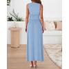 imageBTFBM Women 2025 Summer Sleeveless Ruched Maxi Dresses Boat Neck High Waist Wedding Guest Cocktail Tank Dress PocketsSky Blue