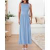 imageBTFBM Women 2025 Summer Sleeveless Ruched Maxi Dresses Boat Neck High Waist Wedding Guest Cocktail Tank Dress PocketsSky Blue