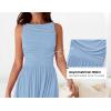 imageBTFBM Women 2025 Summer Sleeveless Ruched Maxi Dresses Boat Neck High Waist Wedding Guest Cocktail Tank Dress PocketsSky Blue